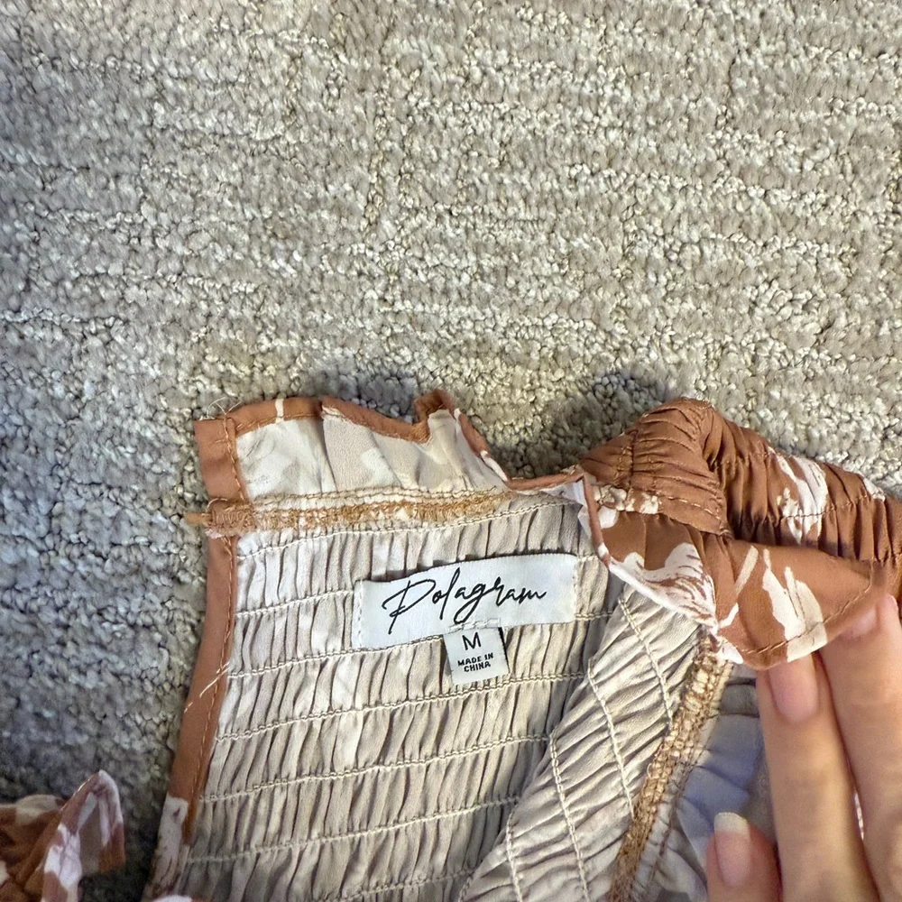 Polagram Tan and Cream Smocked Dress - Picture 2 of 2